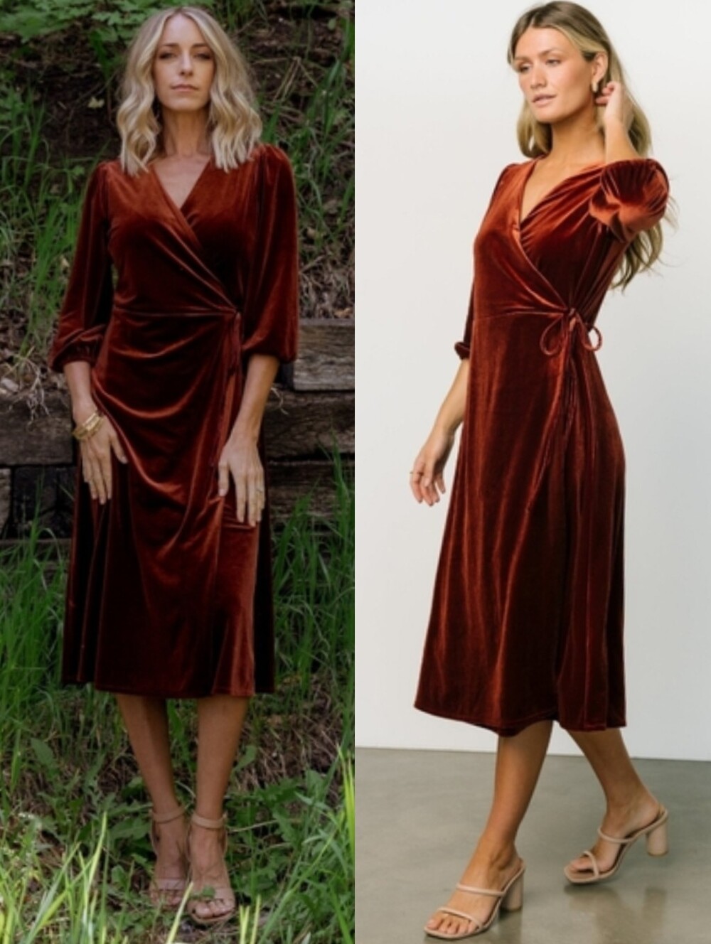 NWT Baltic Born Beckinsale Velvet Wrap Dress in Cinnamon